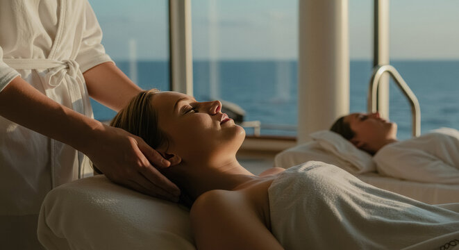 Relaxing spa treatment on a cruise ship at sunset