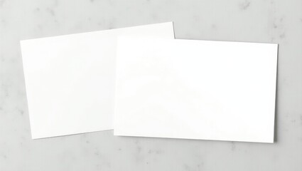 Two invitation cards made of paper placed on a modern grey background with space for card design presentation.