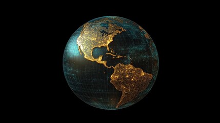 Holographic globe with network nodes, world connection, international business.