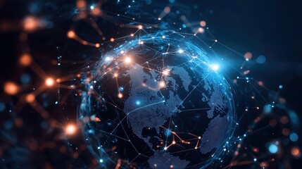 Fototapeta premium Holographic globe with network nodes, world connection, international business.
