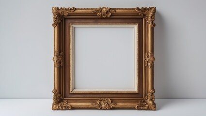 Antique Gold Brown Classic Vintage Wooden Rectangle mockup canvas frame on a white background. Blank and various subject molding baguette. Design element suitable for painting, mirror, or photo.