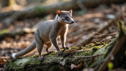 Obraz premium Common dwarf mongoose perched on a log; Species Helogale parvula from the family of Herpestidae.