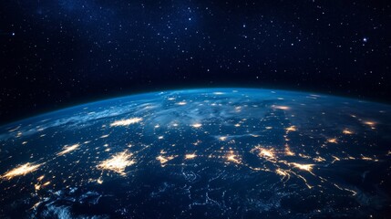Obraz premium Earth at Night: A View from Space Showing City Lights and Starry Sky