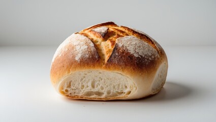Crispy bread roll set against a white background.