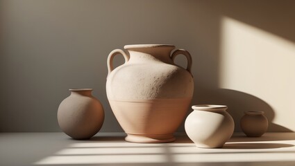 Vintage clay pots for gardening in a minimal style