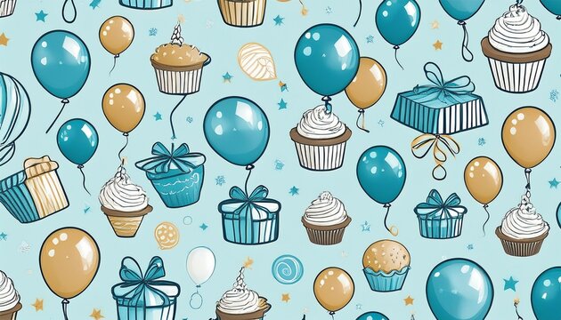 nahtloses muster mit geburtstagsfeier thema kinder luftballons geschenke cupcakes und partydekoration