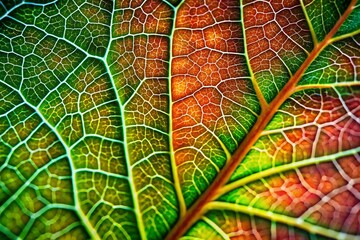 Obraz premium Macro Photography: Intricate Leaf Vein Details, Green Textured Background, High Depth of Field