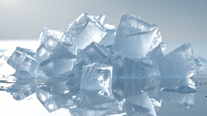 Obraz premium Crushed ice fragments on a reflective mirror surface.
