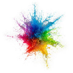 Multicolor water color splash explosion on White background.