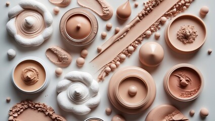 Collage of decorative cosmetics on a surface. Concept of beauty and makeup.