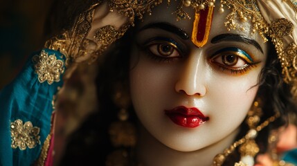 Krishna Deity: Digital Art Portrait with Golden Ornamentation 