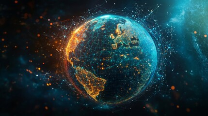 Fototapeta premium Glowing Digital Earth Globe Network Connection