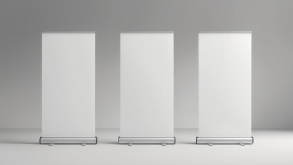 Roll up banners stand. Mockup of blank template. Isolated screens for your design.