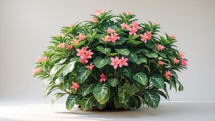 Fototapeta premium Tropical plant shrub fence bush with pink flowers isolated on a white background with clipping path.