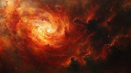 Fototapeta premium Fiery Orange Spiral Nebula in Dark Space