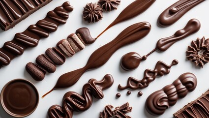 Fototapeta premium various types of chocolate sauce displayed on a white background