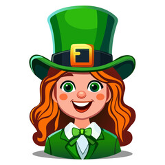 St. Patrick's Day symbol. irish girl. Saint Patrick's Day character. Happy St Patricks Day design. Cartoon Vector Cute Leprechaun Faces for St. Patrick's Day. Young woman in green hat