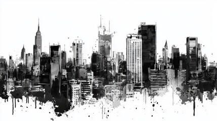 Fototapeta premium Monochrome Skyline: Abstract Urban Illustration 