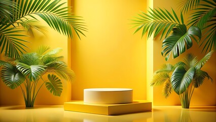 Obraz premium Close-up of a lush green fern frond bathed in natural sunlight. product podium 