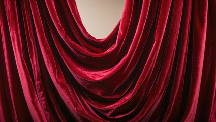 Fototapeta premium Draped velvet curtain cloth in rich red, full frame.
