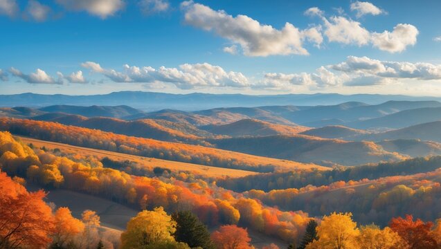 Hills seen from above featuring an autumn colored forest.