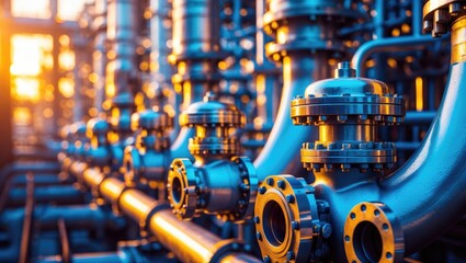 Fototapeta premium Refinery plant apparatus for pipeline oil and gas valves at pressure safety valve selective.