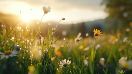 A peaceful meadow filled with wildflowers swaying in the breeze