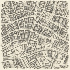 Obraz premium A detailed illustrated birds eye view of a city map