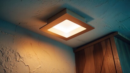 Recessed lighting, downlighting on cabinet, contemporary design lamp for backdrop.