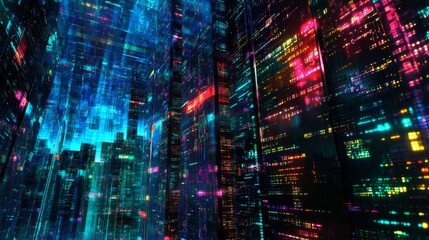 Fototapeta premium Vibrant Futuristic Cityscape at Night with Glowing Neon Lights