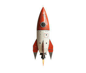 Retro Future Rocket Model Launching into Space with Bright Flames