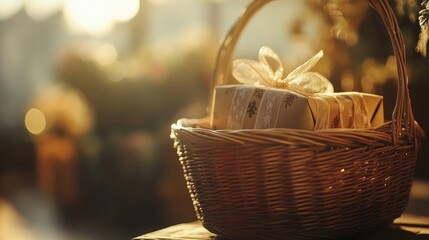 Obraz premium Soft focus and background blurred Gift Baskets, Gift set .Holiday and Christmas and New year present Concept.