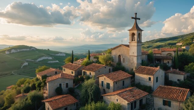 Aerial panoramic view of Ripatransone village.
