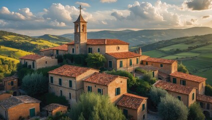 Aerial panoramic view of Ripatransone village.