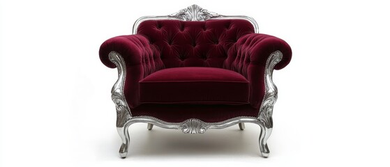Crimson Velvet Armchair with Silver Trim 