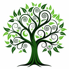 A beautifully designed decorative tree silhouette with artistic swirling branches and leaves