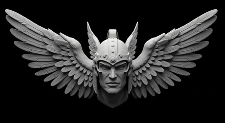 Fototapeta premium Dramatic winged warrior bust monochrome sculpt. AI Generated