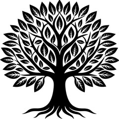 Obraz premium Black and white illustration stylized tree silhouette in white background