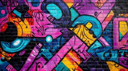 Vibrant Colorful Graffiti Mural on Brick Wall