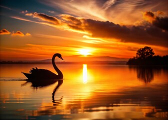 Fototapeta premium Majestic Black Swan Silhouette at Sunset, Australian Wildlife
