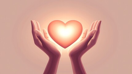 Hands holding a glowing heart