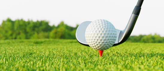 Golf, Ball, Club, Tee, Grass, 3D, Rendering, Illustration,