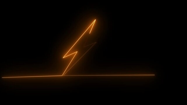 glowing Neon Battery charging power symbol, lightning bolt sign in the circle golden color 