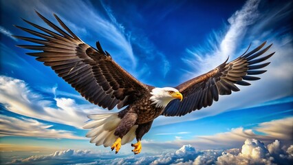 Fototapeta premium Majestic Eagle Soaring High in a Clear Blue Sky - Freedom, Strength, and Power in Nature