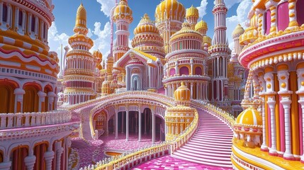 Obraz premium A fantastical candy architecture city with multiple detailed structures