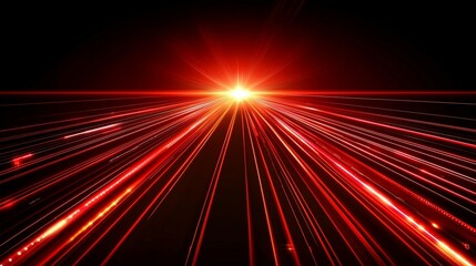 Abstract red light streaks converging towards a bright starburst on a black background, suggesting speed, energy, and movement.