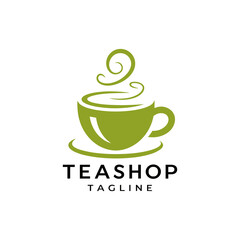 green cartoon minimalist tea shop logo