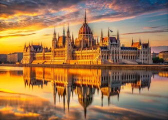 Obraz premium Majestic Hungarian Parliament Building at Sunset, Budapest, Hungary