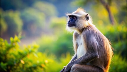 Obraz premium Majestic Indian Langur Monkey in Ranthambhore National Park, Rajasthan