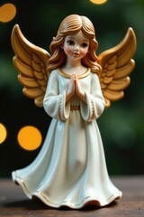 Fototapeta premium Elegant white & brown ceramic angel ornament, vintage style , collectible, art